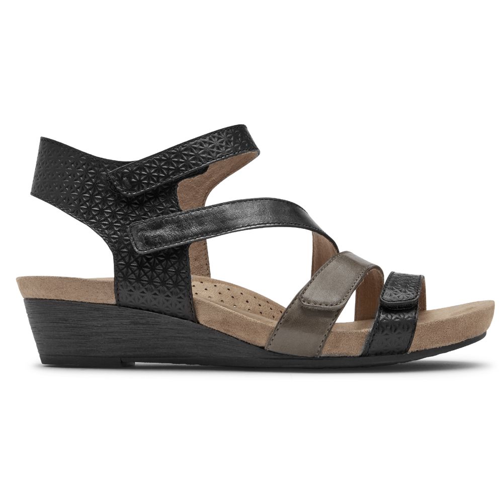 Rockport Cobb Hill Hollywood 4-Strap - Womens Wedges Sandals - Black - NZ (ECF-738129)